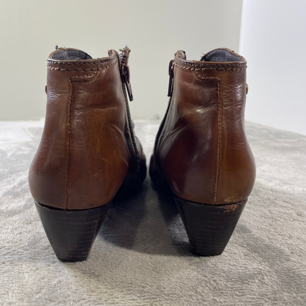 Pikolinos Ankle Booties Womens EU 38 Cognac Brown Leather Ruched Spain Zipper - Picture 5 of 8